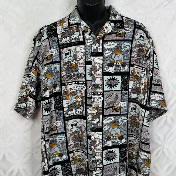 Vintage Y2K Dagacci Plaitum Jean Wear All Over Urban Comic Shirt Size L - Picture 2 of 7